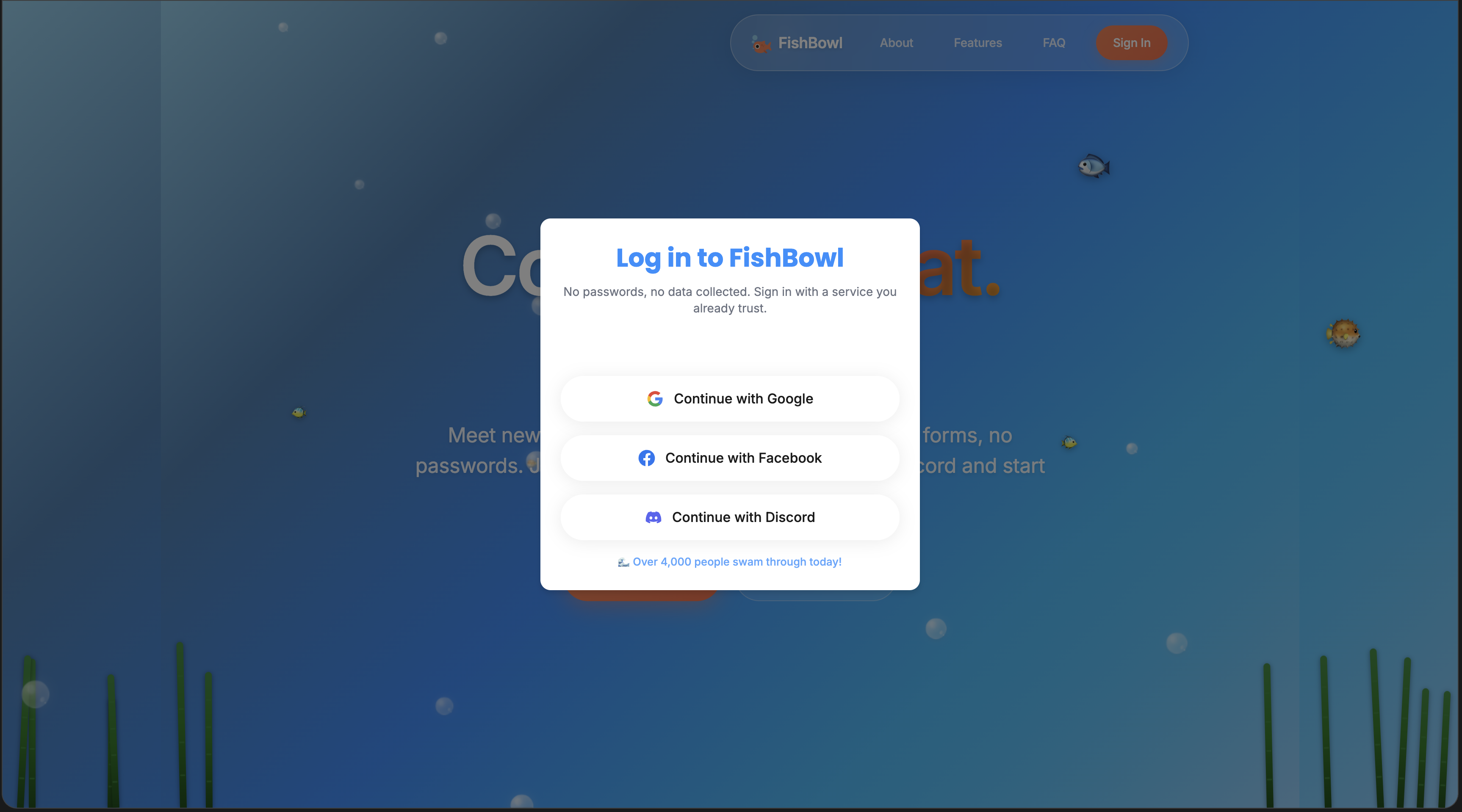 Screenshot of the Fishbowl production website interface